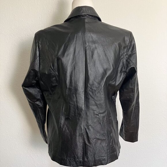 Vintage Leather Jacket with Shoulder pads Moto Classic Black Size Medium Petite - Picture 7 of 8